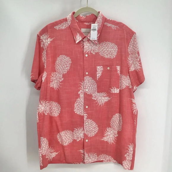 American Eagle Men’s Hawaiian Pineapple Coral Short Sleeve Shirt NWT Size XL - Picture 2 of 7